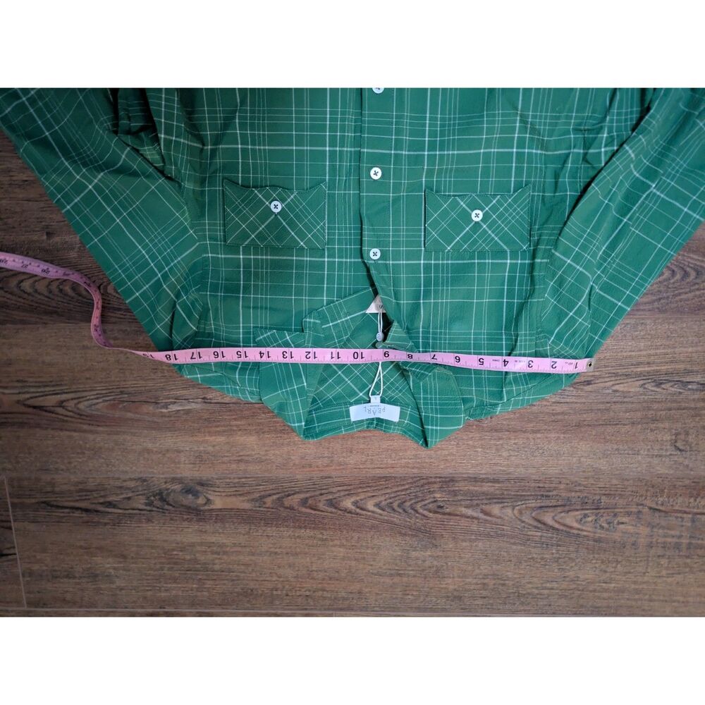 Pearl By Lela Rose Seersucker Plaid Top Women's Green Size Large - Picture 4 of 6